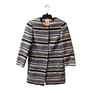 Vilagallo Jacket Textured Blue Stripe Longline SnapFront Sz 40 US 8 Spain Office